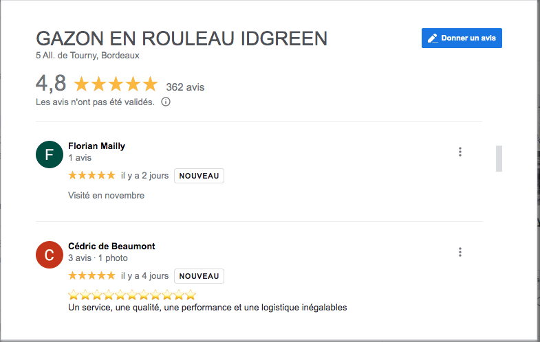 AVIS CLIENT IDGREEN GAZON LYON